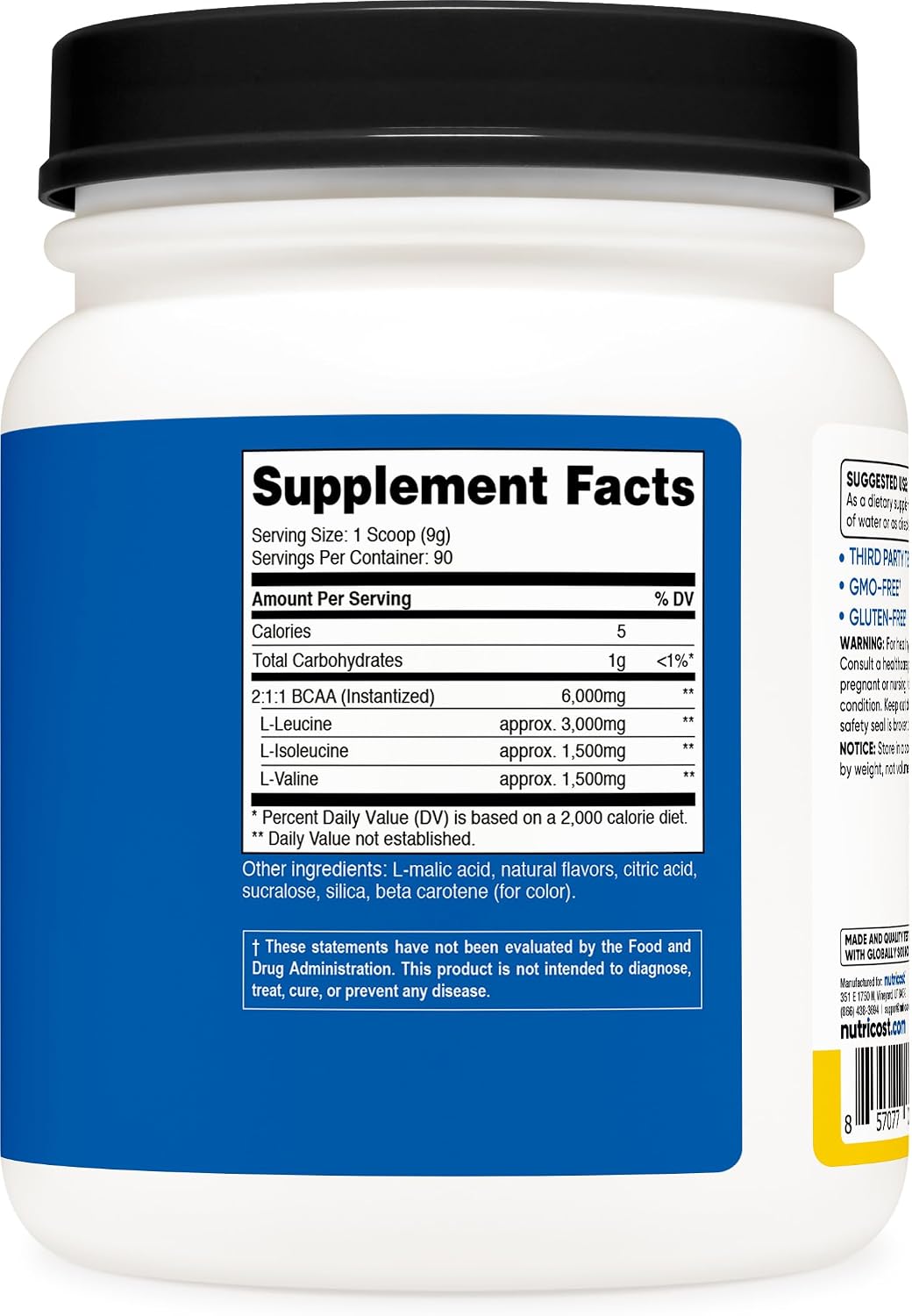 Nutricost BCAA Powder (Strawberry Kiwi, 90 Servings) - Optimal 2:1:1 Ratio