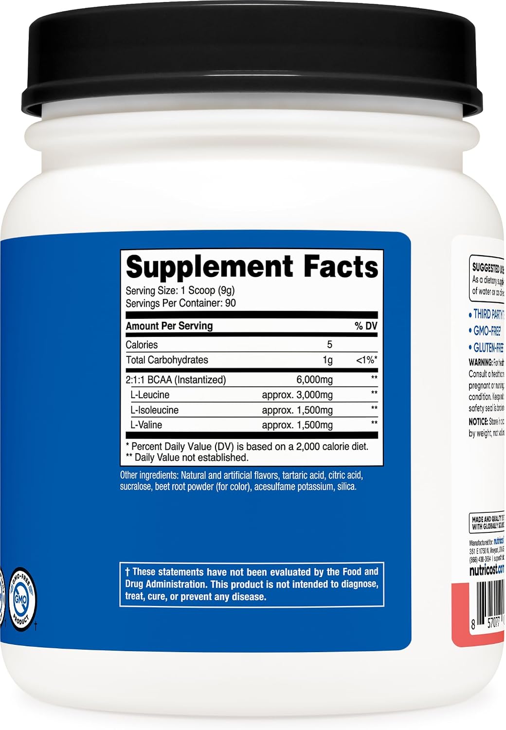 Nutricost BCAA Powder (Strawberry Kiwi, 90 Servings) - Optimal 2:1:1 Ratio