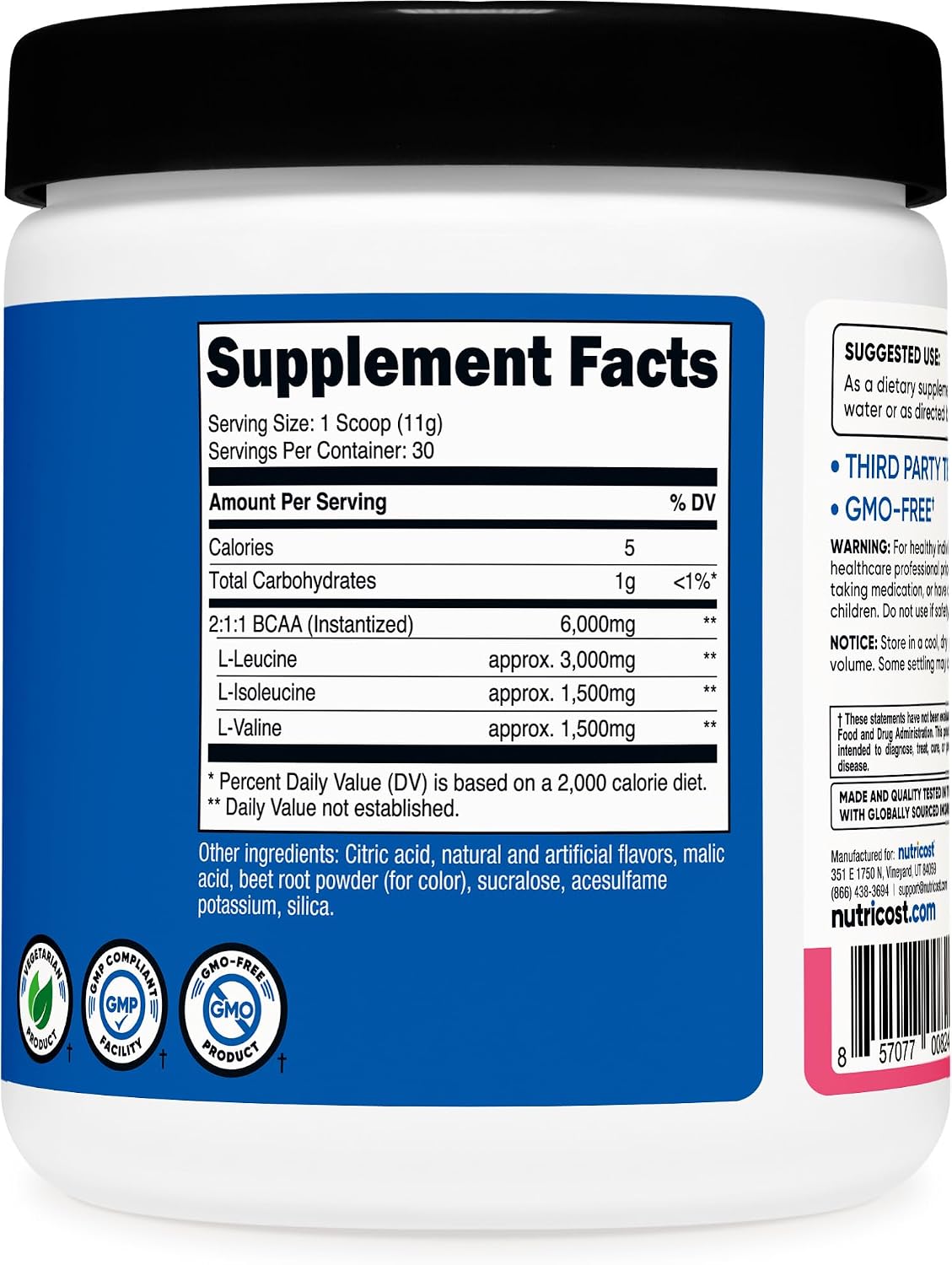 Nutricost BCAA Powder (Strawberry Kiwi, 90 Servings) - Optimal 2:1:1 Ratio