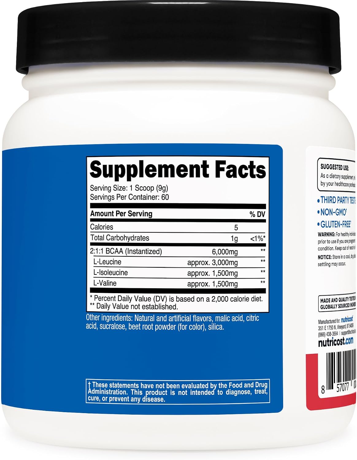 Nutricost BCAA Powder (Strawberry Kiwi, 90 Servings) - Optimal 2:1:1 Ratio