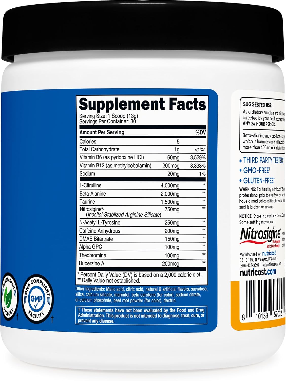 Nutricost Pre-Workout Complex Powder (Blue Raspberry) 30 Servings | Pre-Workout Supplement with Beta-Alanine, Taurine & Amino Acids