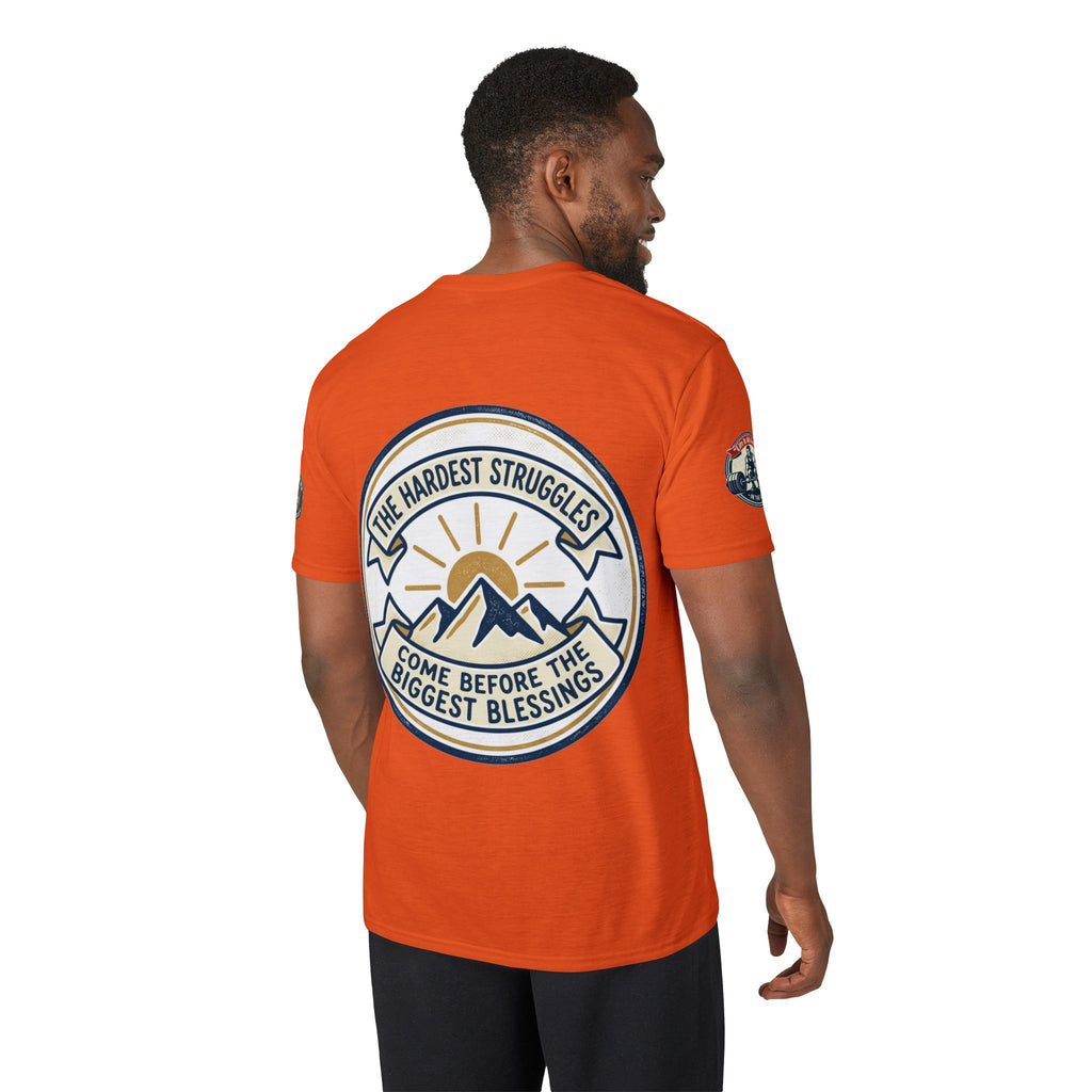 Performance T-Shirt — "Kline Strong" Fitness Tee with Motivational Back Patch: "The Hardest Struggles Come Before The Biggest Blessings"