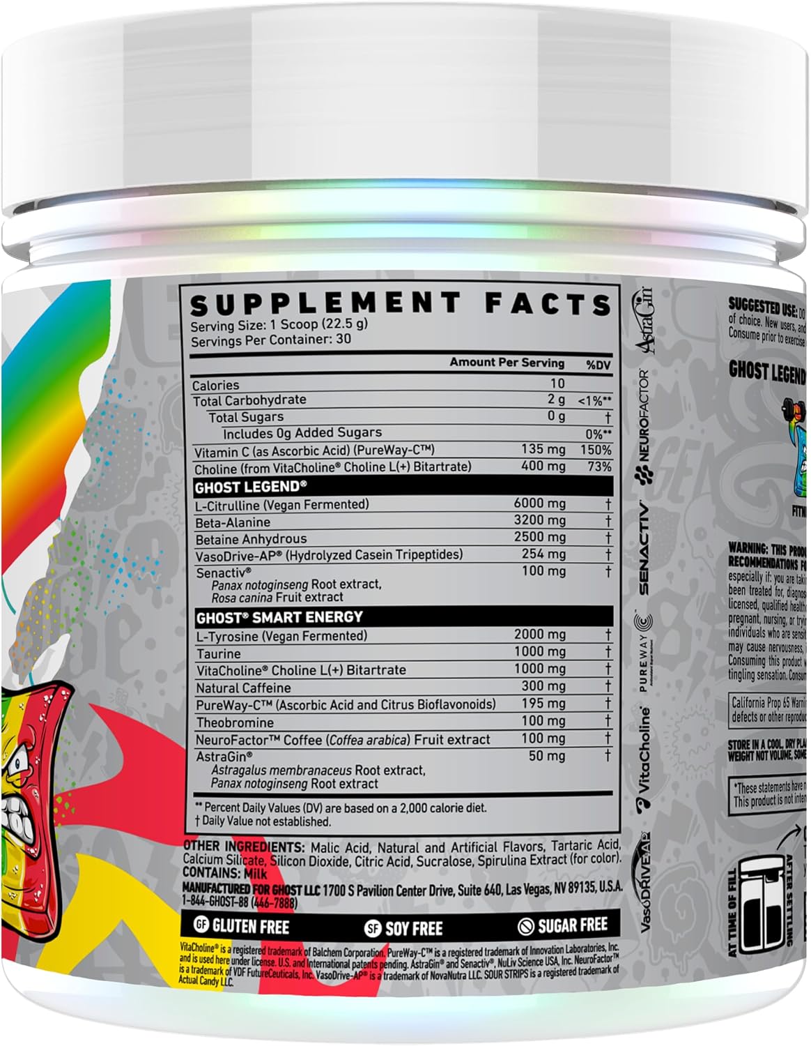 GHOST Legend Pre-Workout Powder, Sonic Cherry Limeade, 30 Servings | Pre-Workout with 300MG Caffeine, L-Citrulline, & Beta Alanine - Energy & Focus for Men & Women - Free of Soy, Sugar, & Gluten