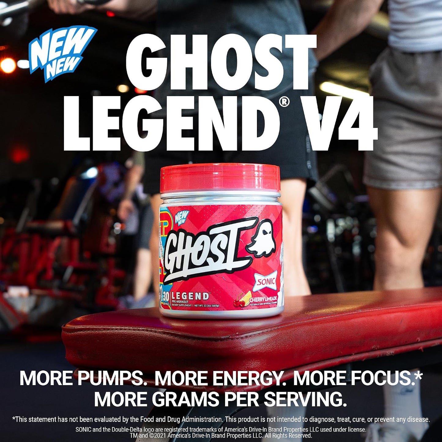 GHOST Legend Pre-Workout Powder, Sonic Cherry Limeade, 30 Servings | Pre-Workout with 300MG Caffeine, L-Citrulline, & Beta Alanine - Energy & Focus for Men & Women - Free of Soy, Sugar, & Gluten
