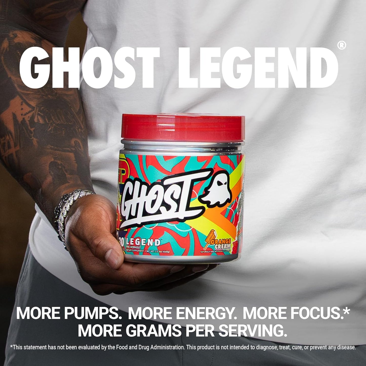 GHOST Legend Pre-Workout Powder, Sonic Cherry Limeade, 30 Servings | Pre-Workout with 300MG Caffeine, L-Citrulline, & Beta Alanine - Energy & Focus for Men & Women - Free of Soy, Sugar, & Gluten