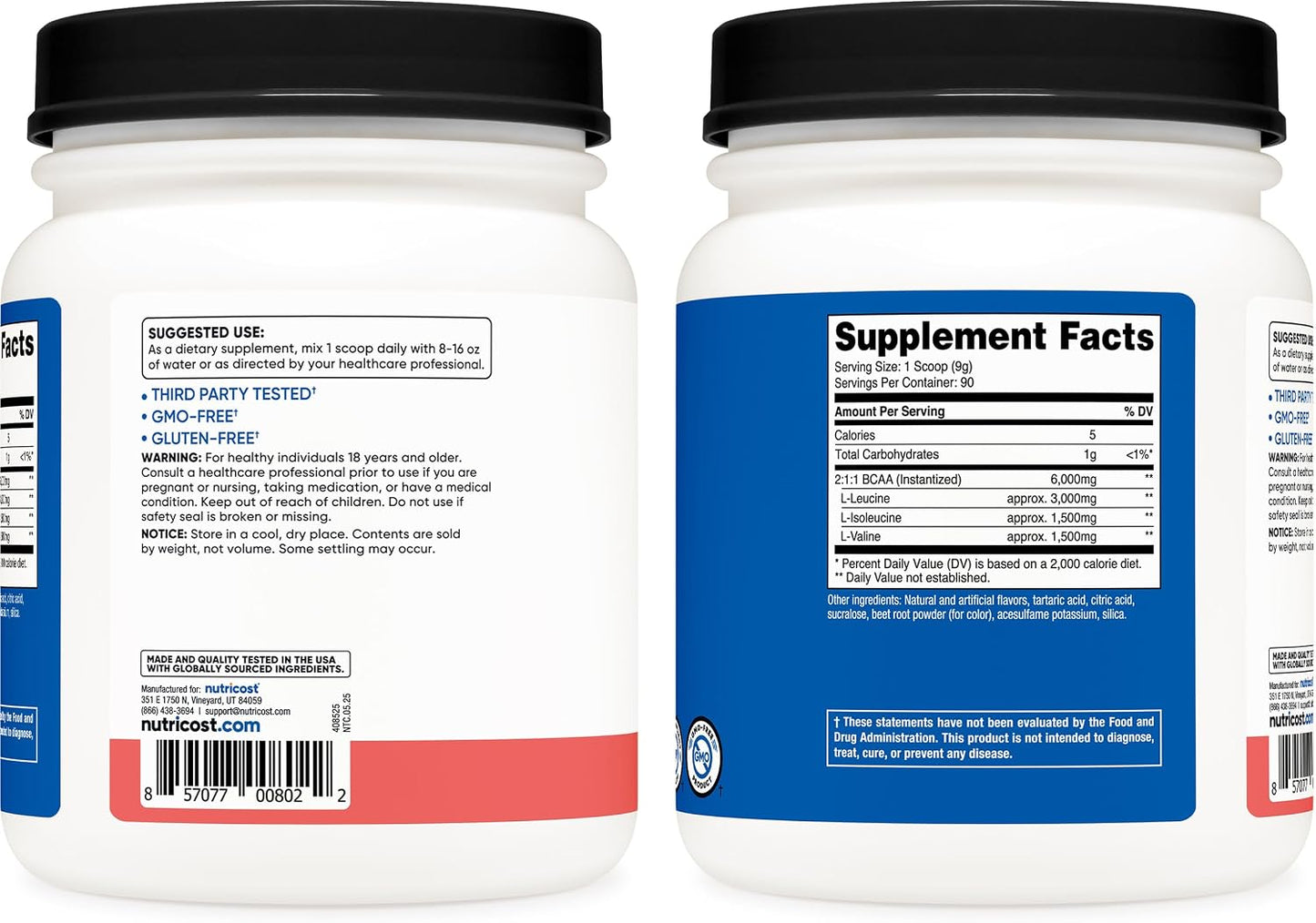 Nutricost BCAA Powder (Strawberry Kiwi, 90 Servings) - Optimal 2:1:1 Ratio