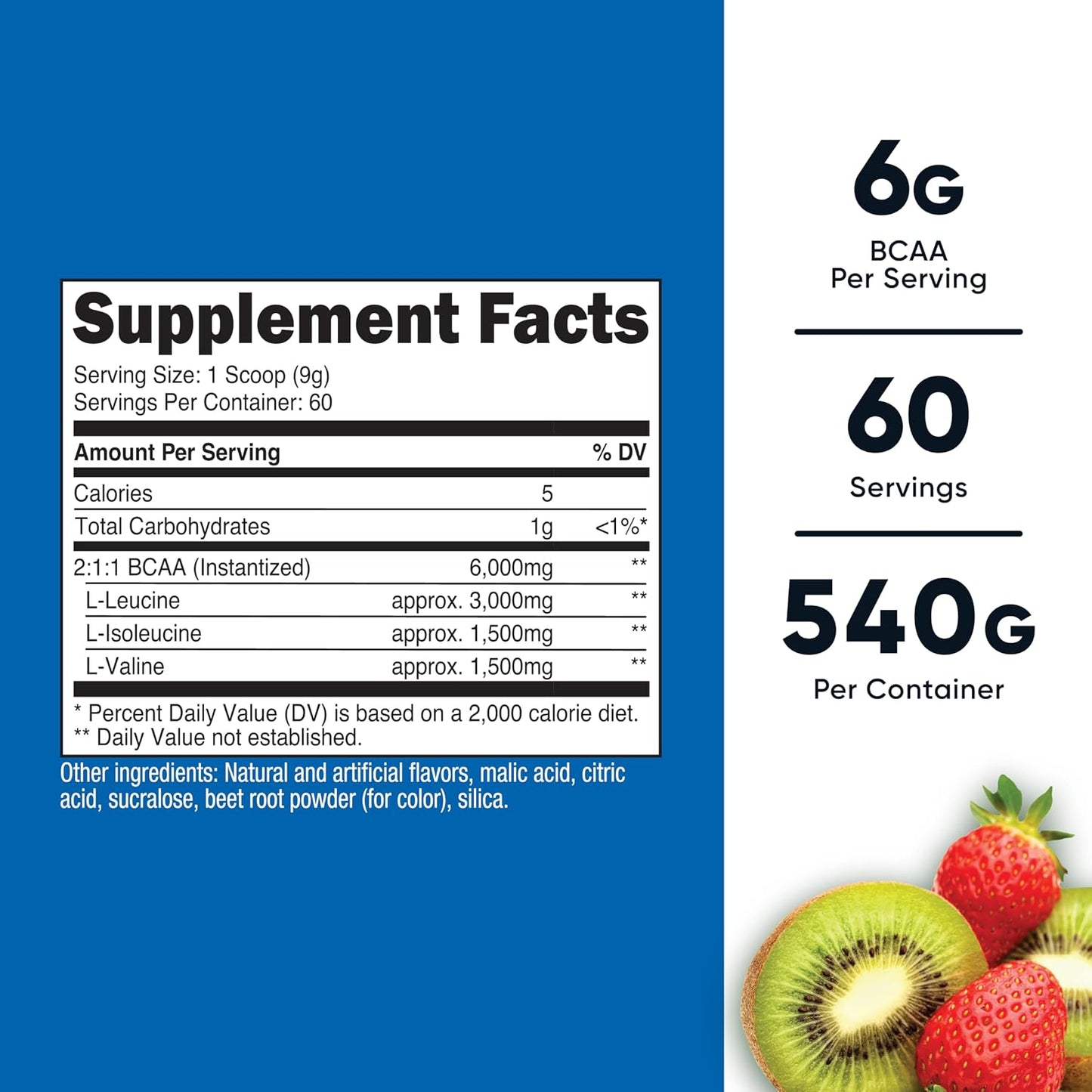 Nutricost BCAA Powder (Strawberry Kiwi, 90 Servings) - Optimal 2:1:1 Ratio