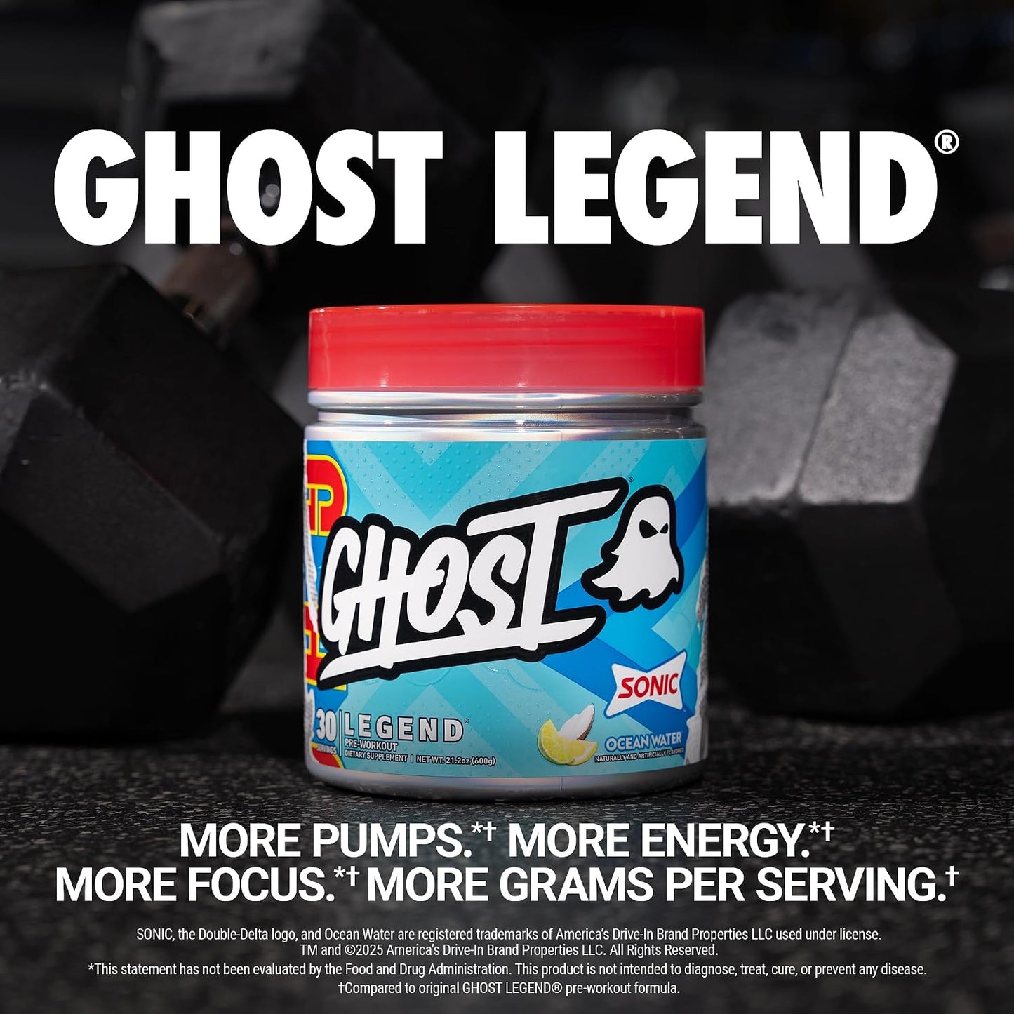 GHOST Legend Pre-Workout Powder, Sonic Cherry Limeade, 30 Servings | Pre-Workout with 300MG Caffeine, L-Citrulline, & Beta Alanine - Energy & Focus for Men & Women - Free of Soy, Sugar, & Gluten