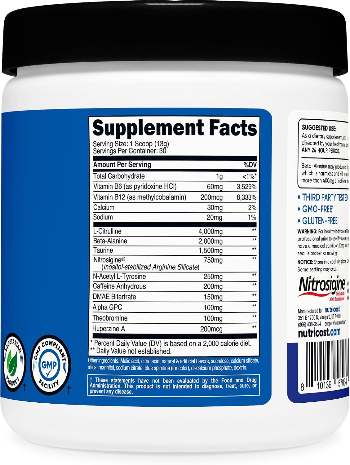 Nutricost Pre-Workout Complex Powder (Blue Raspberry) 30 Servings | Pre-Workout Supplement with Beta-Alanine, Taurine & Amino Acids