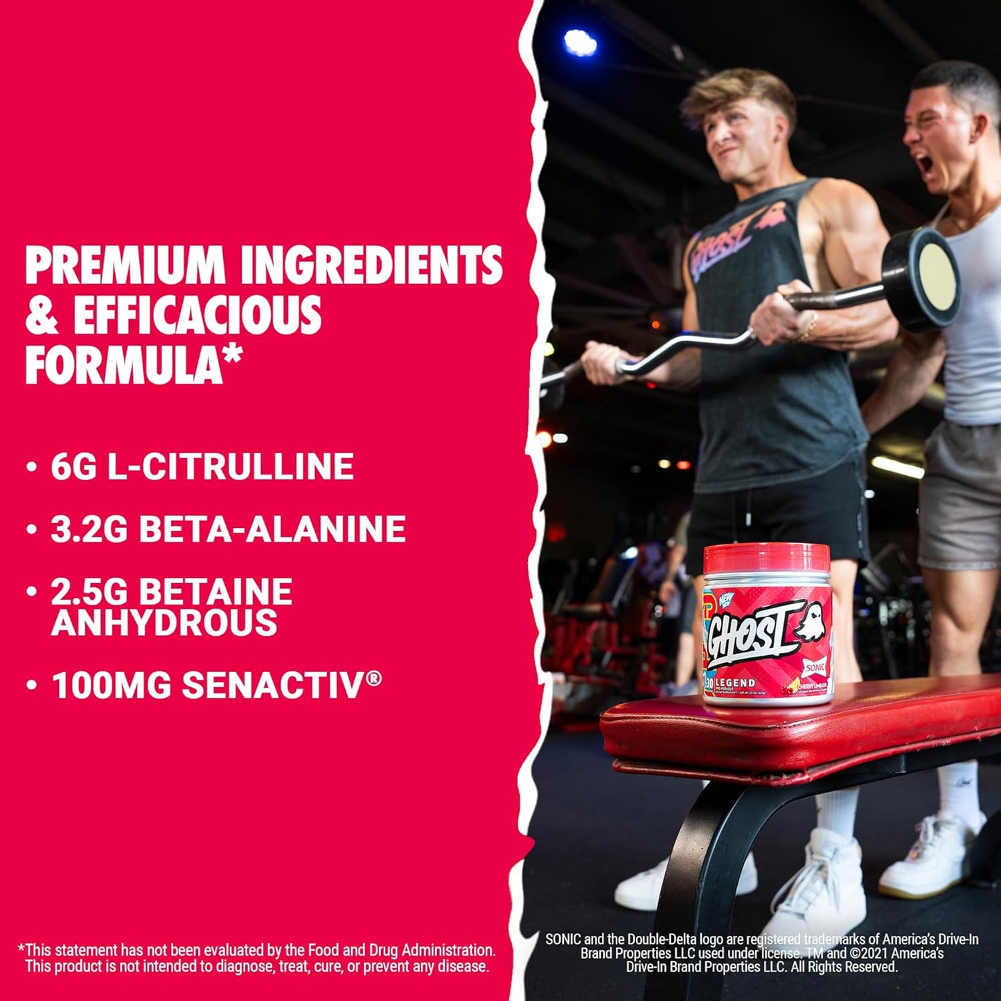 GHOST Legend Pre-Workout Powder, Sonic Cherry Limeade, 30 Servings | Pre-Workout with 300MG Caffeine, L-Citrulline, & Beta Alanine - Energy & Focus for Men & Women - Free of Soy, Sugar, & Gluten