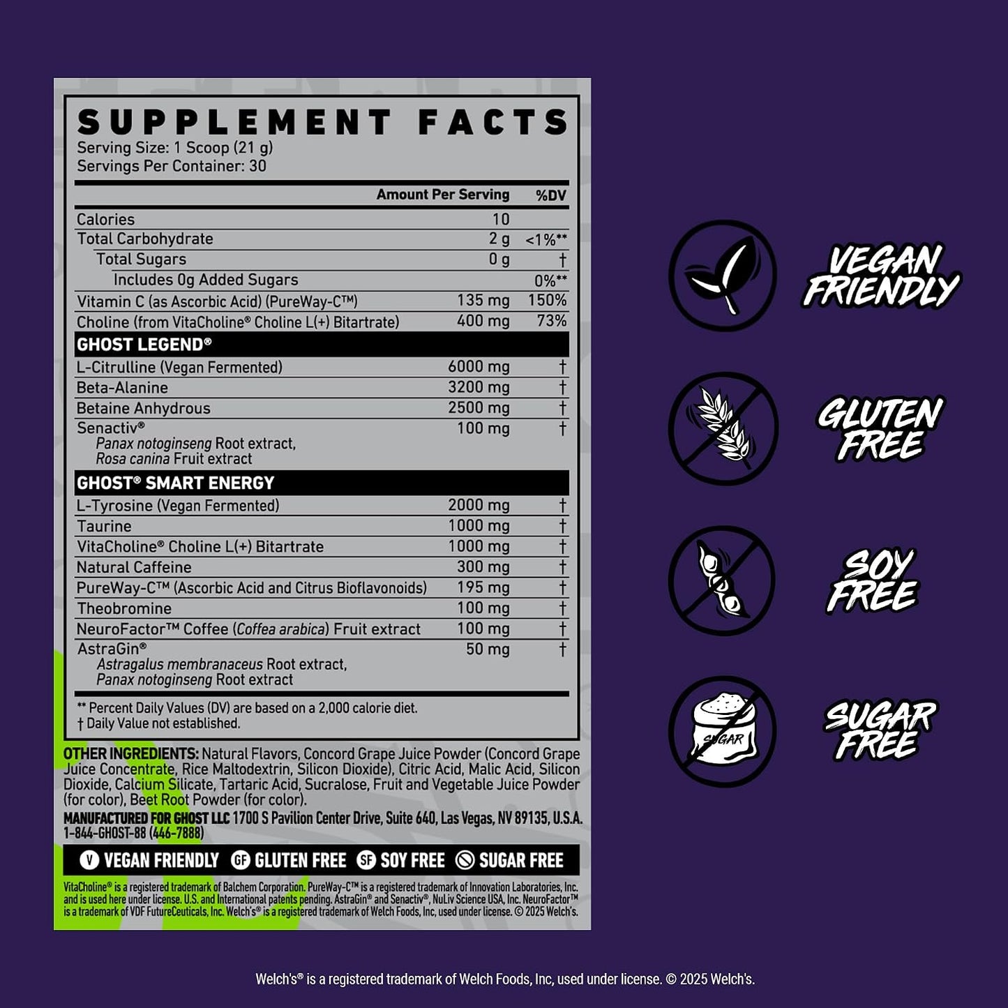 GHOST Legend Pre-Workout Powder, Sonic Cherry Limeade, 30 Servings | Pre-Workout with 300MG Caffeine, L-Citrulline, & Beta Alanine - Energy & Focus for Men & Women - Free of Soy, Sugar, & Gluten