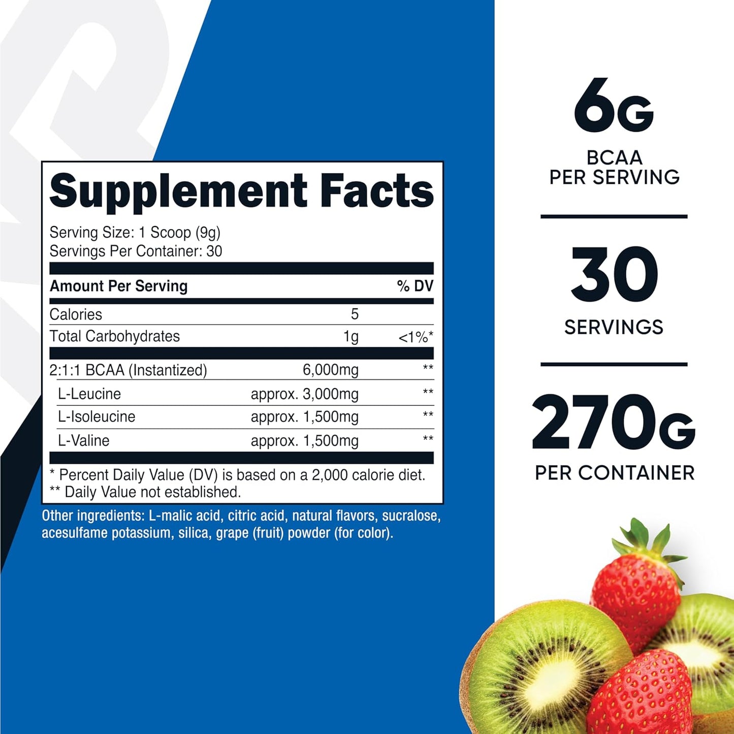 Nutricost BCAA Powder (Strawberry Kiwi, 90 Servings) - Optimal 2:1:1 Ratio
