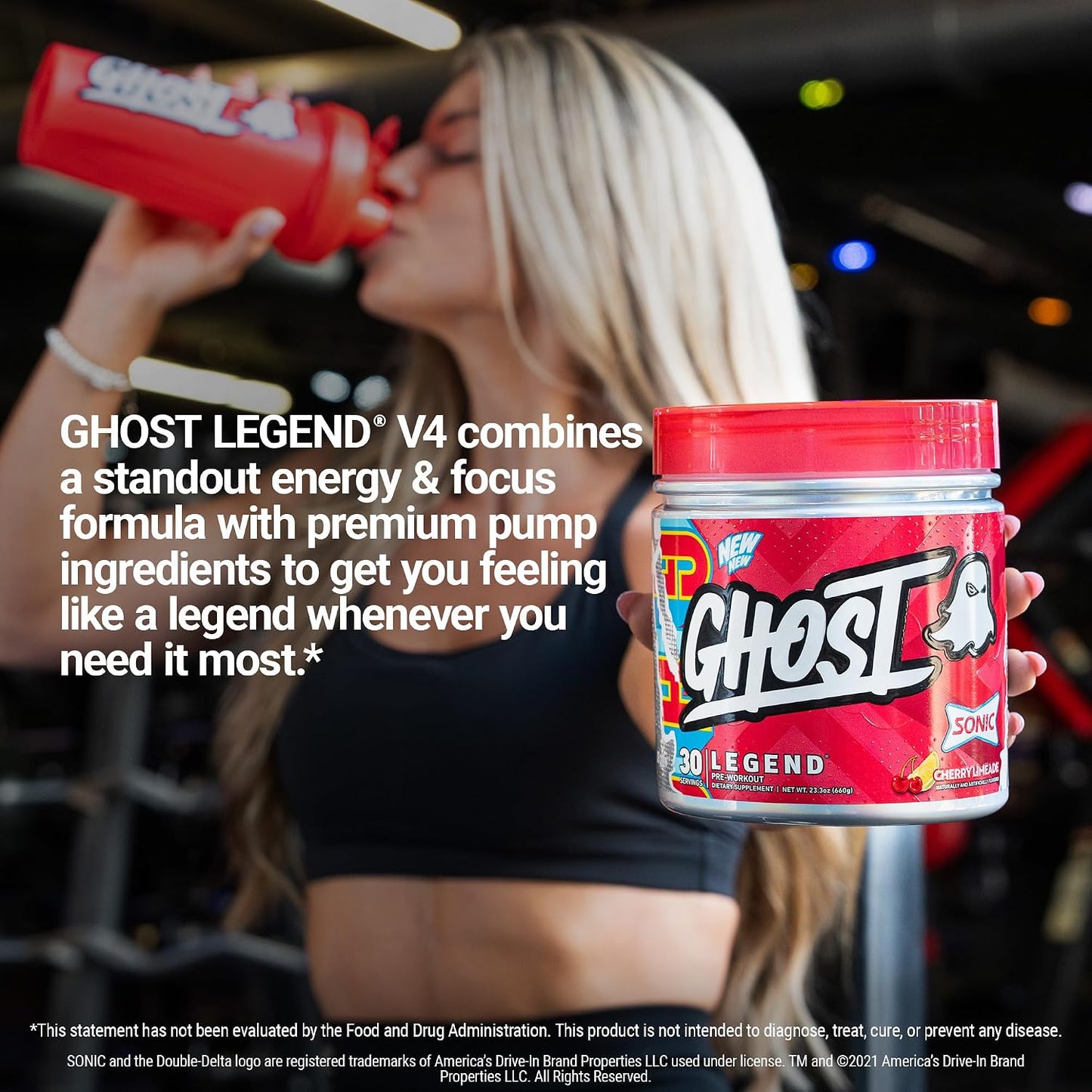 GHOST Legend Pre-Workout Powder, Sonic Cherry Limeade, 30 Servings | Pre-Workout with 300MG Caffeine, L-Citrulline, & Beta Alanine - Energy & Focus for Men & Women - Free of Soy, Sugar, & Gluten