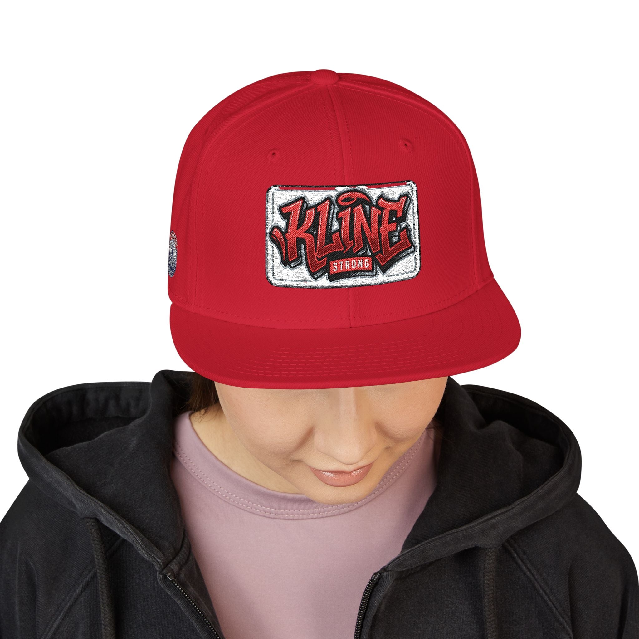 Embroidered Street Patch Snapback Hat — Red Graffiti Logo