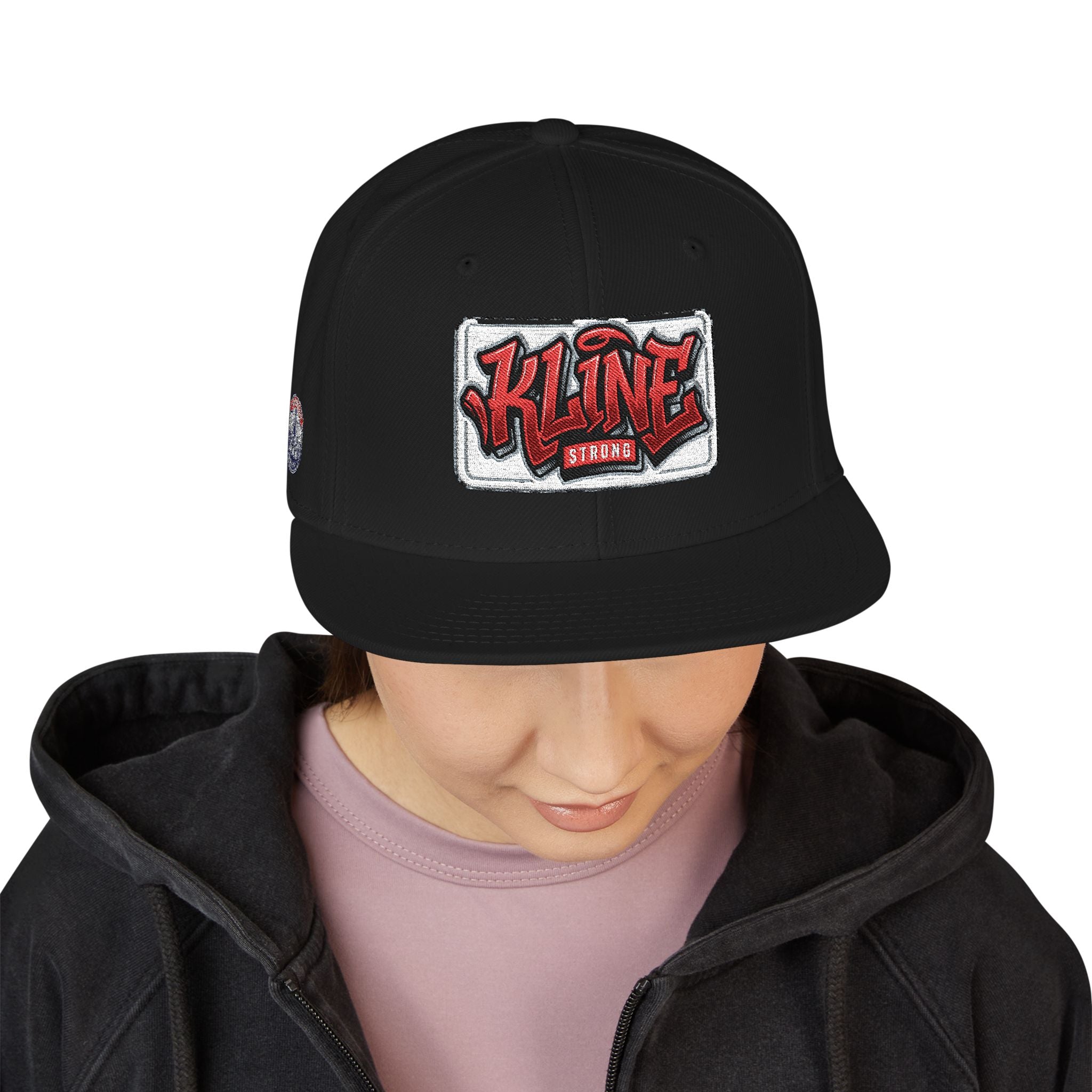 Embroidered Street Patch Snapback Hat — Red Graffiti Logo